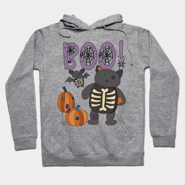 Boo Halloween Bat and Cat Hoodie by Alissa Carin